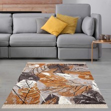 Bona Fortuna Yaprak Desenli Dijital Baskı Yıkanabilir Kaymaz Taban Modern Salon Halısı Yolluk