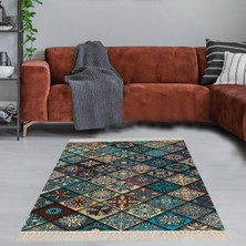 Bona Fortuna Kilim Desenli Etnik Dijital Baskı Yıkanabilir Kaymaz Taban Eskitme Salon Halı ve Yolluk