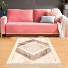 Bona Fortuna Geometrik Karo Desenli Dijital Baskı Yıkanabilir Kaymaz Taban Modern Salon Halısı ve Yolluk