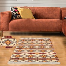 Bona Fortuna Kilim Desenli Etnik Dijital Baskı Yıkanabilir Kaymaz Taban Modern Salon Halı ve Yolluk