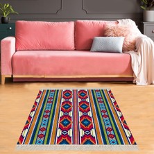 Bona Fortuna Kilim Desenli Etnik Dijital Baskı Yıkanabilir Kaymaz Taban Modern Salon Halı ve Yolluk
