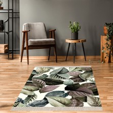 Bona Fortuna Yaprak Desenli Dijital Baskı Yıkanabilir Kaymaz Taban Modern Salon Halısı Yolluk