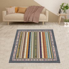 Bona Fortuna Kilim Desenli Etnik Dijital Baskı Yıkanabilir Kaymaz Taban Modern Salon Halısı ve Yolluk