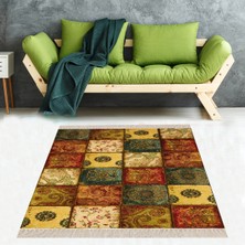 Bona Fortuna Kırkyama Patchwork Desenli Etnik Dijital Baskı Yıkanabilir Kaymaz Taban Salon Halı ve Yollu