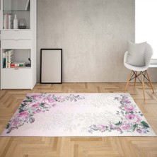Bona Fortuna Gül Desen Çerçeveli Dijital Baskı Yıkanabilir Kaymaz Taban Vintage Salon Halısı ve Yolluk