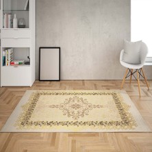 Bona Fortuna Osmanlı Motifler Desenli Etnik Dijital Baskı Yıkanabilir Kaymaz Taban Eskitme Salon Halı ve Yolluk