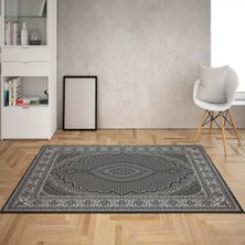 Bona Fortuna Osmanlı Desen Çerçeveli Dijital Baskı Yıkanabilir Kaymaz Taban Klasik Salon Halısı ve Yolluk (Gri)