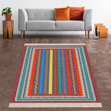 Bona Fortuna Kilim Desenli Renkli Dijital Baskı Yıkanabilir Kaymaz Taban Leke Tutmaz Etnik Salon Halısı ve Yolluk