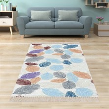 Bona Fortuna Kuş Tüyü Yaprak Desenli Yıkanabilir Dijital Baskılı Kaymaz Taban Leke Tutmaz Salon Halısı ve Yolluk