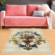 Bona Fortuna Çiçek Desenli Etnik Dijital Baskı Yıkanabilir Kaymaz Taban Salon Halı ve Yolluk