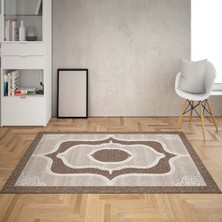 Bona Fortuna Osmanlı Desen Çerçeveli Dijital Baskı Yıkanabilir Kaymaz Taban Klasik Salon Halısı ve Yolluk (Kahve)
