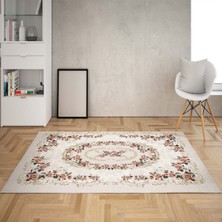 Bona Fortuna Çiçek Desenli Dijital Baskı Yıkanabilir Kaymaz Taban Vintage Salon Halı ve Yolluk