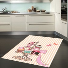 Bona Fortuna Cupcake Tatlı Desenli Dijital Baskılı Kaymaz Taban Yıkanabilir Leke Tutmaz Mutfak Halısı