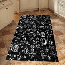 Bona Fortuna Çaydanlık Fincan Desenli Dijital Baskılı Kaymaz Taban Yıkanabilir Leke Tutmaz Mutfak Halısı