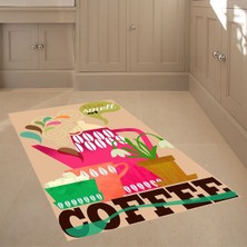 Bona Fortuna Çaydanlık Fincan Desenli Dijital Baskılı Kaymaz Taban Yıkanabilir Leke Tutmaz Mutfak Halısı