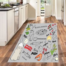 Bona Fortuna Kitchen Desenli Renkli Dijital Baskılı Kaymaz Taban Yıkanabilir Leke Tutmaz Mutfak Halısı