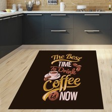 Bona Fortuna Kahve Coffe Desenli Mesajlı Dijital Baskılı Kaymaz Taban Yıkanabilir Leke Tutmaz Mutfak Halısı