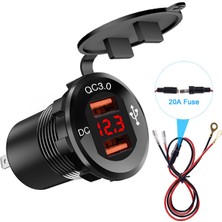 Ally Qc 3.0 Motosiklet Araba Dual USB Şarj Soket LED Voltmetre Pa