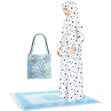 Oulabi Mir Pratik Fermuarlı Pamuklu Kız Çocuk Namaz Elbisesi 4 Parçalı Set Larcivert Baskılı