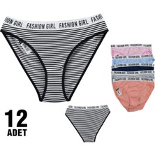 Tutku 12'li Paket Tutku 0540 Hera Çizgili Beli Lastikli Elastan Bayan Bikini Külot