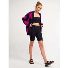 Dilvin 60127 V Yaka Ekose Desenli Triko Hırka-S.ahududu