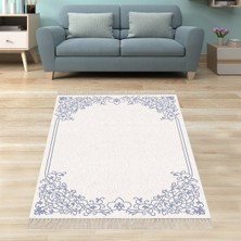 Bona Fortuna Işleme Desenli  Dijital Baskı Yıkanabilir Kaymaz Taban Modern Salon Halısı ve Yolluk (Mavi)