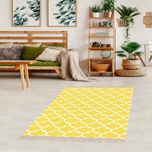 Bona Fortuna Geometrik Karo Desenli Dijital Baskı Yıkanabilir Kaymaz Taban Modern Salon Halısı ve Yolluk (Sarı)