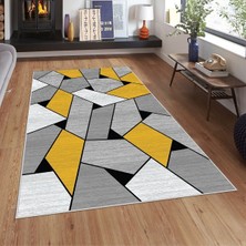 Bona Fortuna Geometrik Puzzle Desenli Yıkanabilir Kaymaz Taban Leke Tutmaz Modern Salon Halısı ve Yolluk
