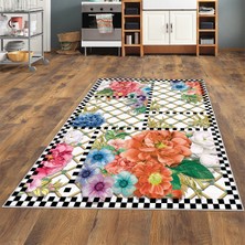 Bona Fortuna Çiçek Hasır Desenli Dijital Baskı Yıkanabilir Kaymaz Taban Modern Salon Halısı