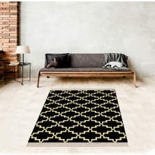 Bona Fortuna Geometrik Gold Karo Desenli Dijital Baskı Yıkanabilir Kaymaz Taban Modern Salon Halısı