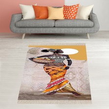 Bona Fortuna Afrika Desenli Afrikalı Kadın Halı Dijital Baskı Yıkanabilir Modern Salon Halı ve Yolluk