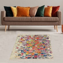 Bona Fortuna Kare Desenli Renk Geçişli Dijital Baskı Yıkanabilir Kaymaz Taban Modern Salon Halı ve Yolluk