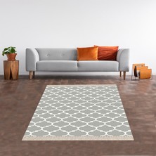 Bona Fortuna Geometrik Karo Desenli Dijital Baskı Yıkanabilir Kaymaz Taban Modern Salon Halısı ve Yolluk (Gri)