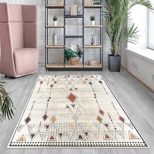 Bona Fortuna Geometrik Karo Renkli Bohem Dijital Baskı Yıkanabilir Kaymaz Taban Etnik Kilim Desen Salon Halısı