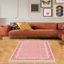 Bona Fortuna Nakış Desen Çerçeveli Dijital Baskı Yıkanabilir Kaymaz Taban Modern Salon Halısı ve Yolluk (Kırmızı)