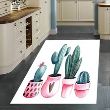 Bona Fortuna Kaktüs Desenli Dijital Baskılı Kaymaz Taban Yıkanabilir Leke Tutmaz Kaktüslü Mutfak Halısı