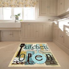 Bona Fortuna Kitchen Open Yazılı Dijital Baskı Yıkanabilir Kaymaz Taban Leke Tutmaz Mutfak Halısı ve Yolluk