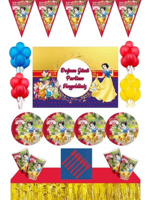 Parti Furyası Pamuk Prenses  Tema 16 Kişilik Afişli Masa Etekli Set Kırmızı