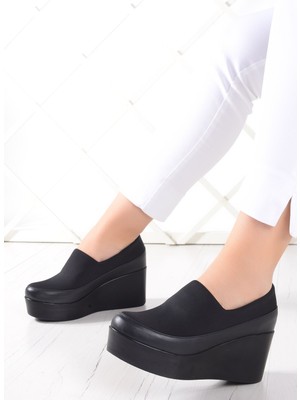 Erkan Saçmacı Siyah Deri Dolgu Kadın Ayakkabı