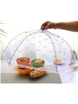 Epazzar 4 Adet Büyük Boy Gıda Koruma Şemsiyesi Yiyecek Yemek Sinek Koruyucu Tül Aparat Beyaz
