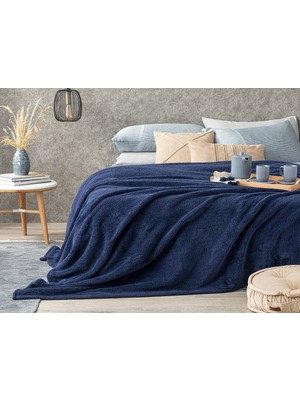 English Home Softy Wellsoft Çift Kişilik Battaniye 200 x 220 cm Gece Mavisi