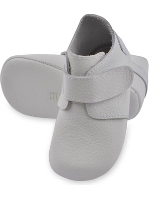 Mukano Deri Anatomik Taban Ilk Adım Ayakkabısı Cırtcırtlı Beyaz – MKN.0157