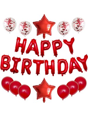 Parti Sürprizi Kırmızı Happy Birthday Folyo Balon Set