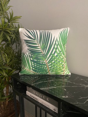 Palmia Home Yeşil Yaprak Desenli Dekoratif Kırlent Kılıfı