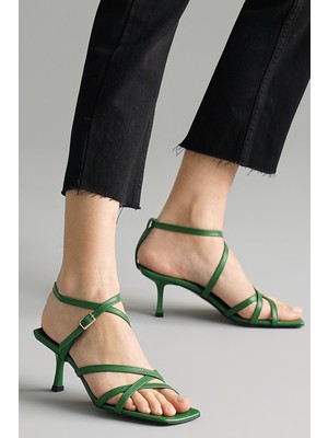 Mio Gusto Valeria Yeşil Renk Kadın Topuklu Sandalet Ayakkabı