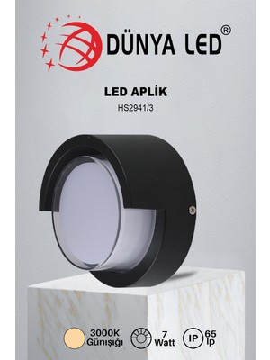 Dünya Led HS.2941/3 7W  Dış Mekan Bahçe Aydınlatması IP65 Su Geçirmez 3000K Günışığı