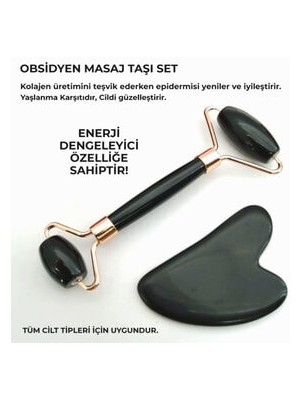 Mega Awm Obsidyen Masaj Taşı Roller ve Gua Sha  1.sınıf Takım