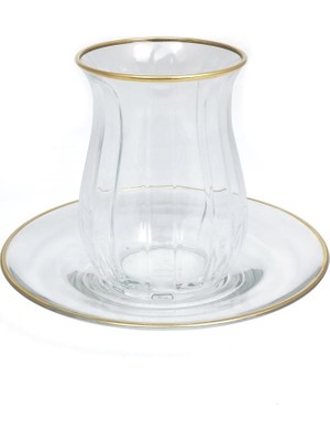 Çanak Sepeti Linka 6'lı Gerçek Altın Yaldızlı Çay Bardağı Takımı Seti