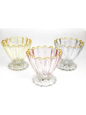 Çanak Sepeti 3'lü 3 Renk Altın Yaldızlı Şekerlik Dondurmalık