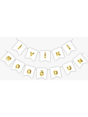 BEST PARTİ Iyiki Doğdun Flama Beyaz Üzeri Gold Iyi Ki Doğdun Yazılı Banner